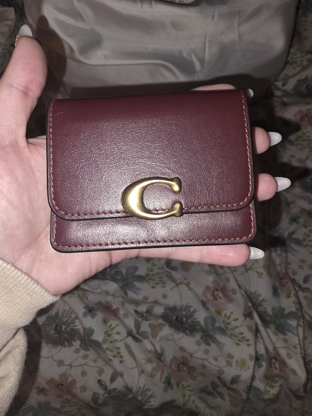 Coach Small Signature C Leather Wallet in Burgundy